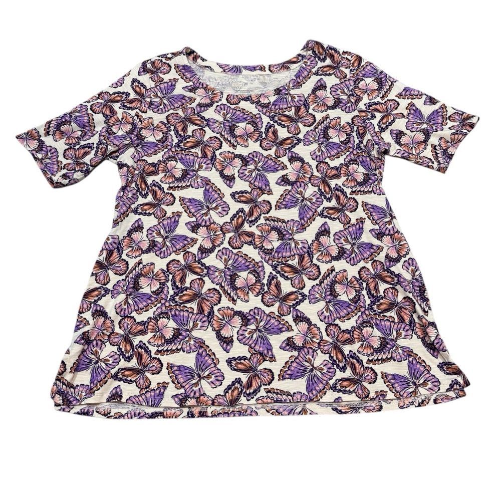 J. Jill Pima Slub Cotton Scoop Neck Side Slit Butterfly Tee Size L